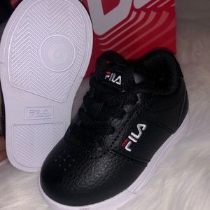 NEW TODDLER FILAS BLACK AND WHITE LEATHER LOOK